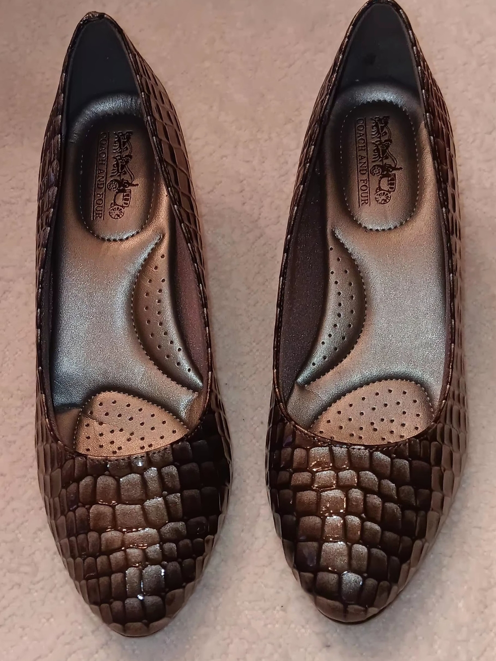 Coach and Four Metallic Croc-Embossed Heels 6 1/2